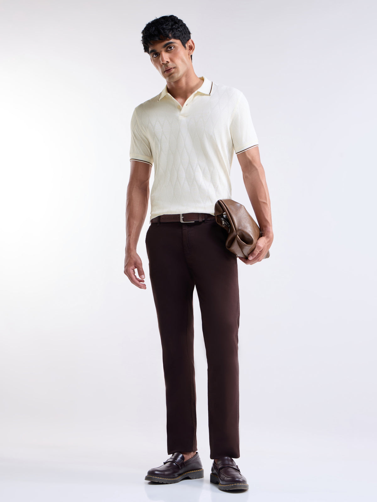 Jacquard Polo Regular Fit T-shirt - Off White t4option_1
