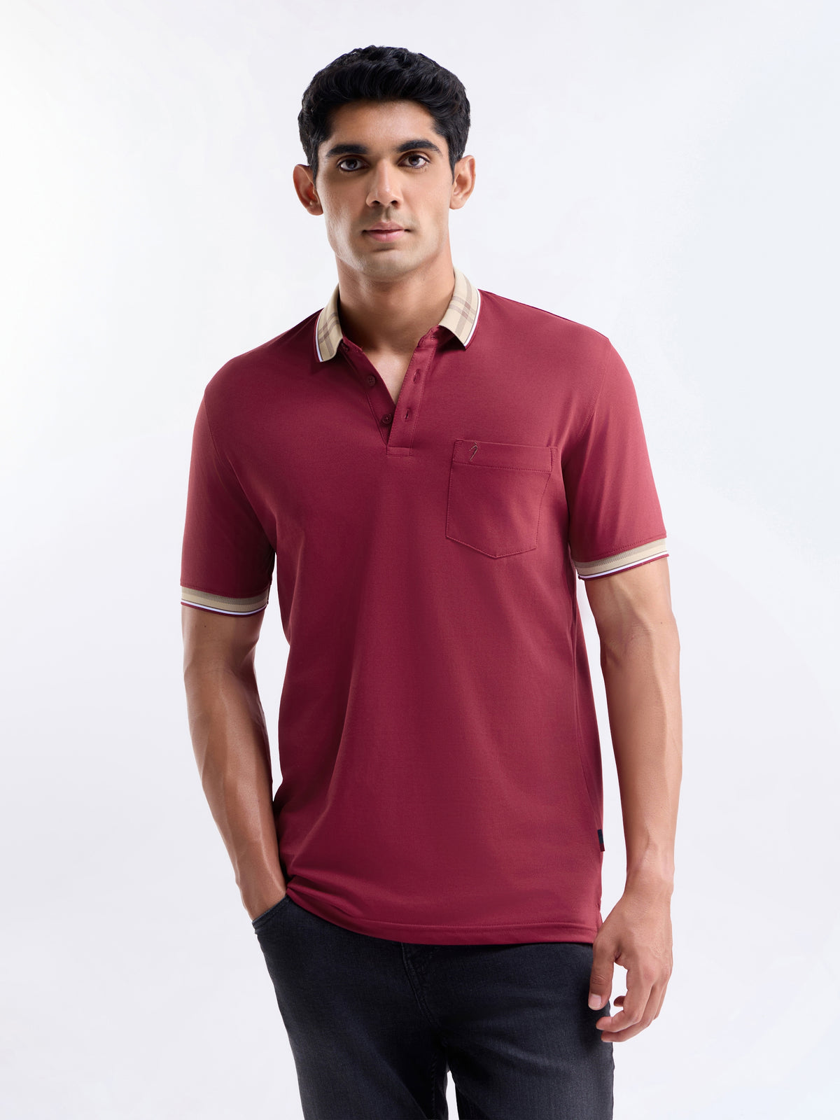 Solid Polo Regular Fit T-shirt - Maroon t4option_0