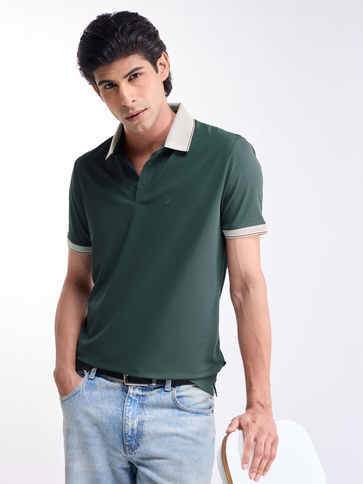 Solid Polo Regular Fit T-shirt - Deep Olive t4option_0
