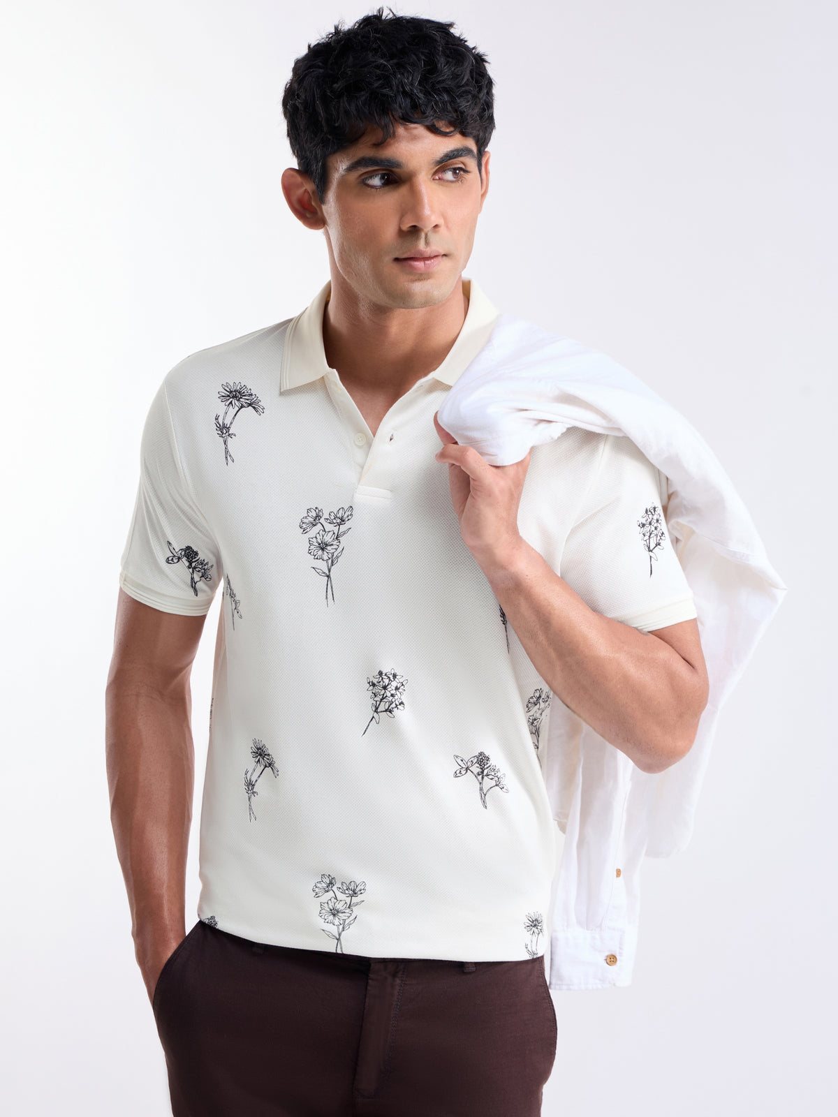 Printed Polo Regular Fit T-shirt - Ecru t4option_0