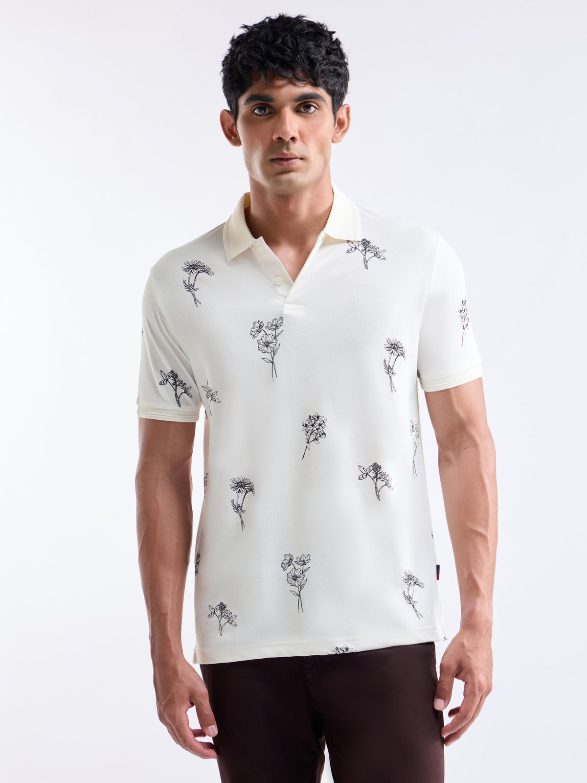 Printed Polo Regular Fit T-shirt - Ecru t4option_0