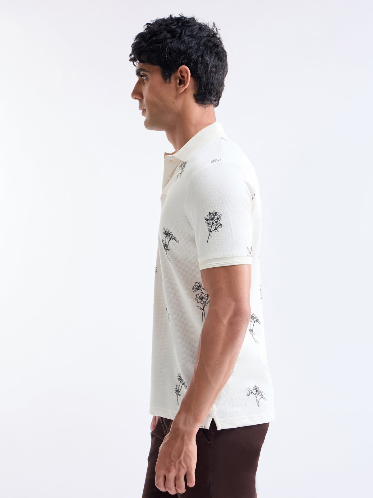 Printed Polo Regular Fit T-shirt - Ecru t4option_0