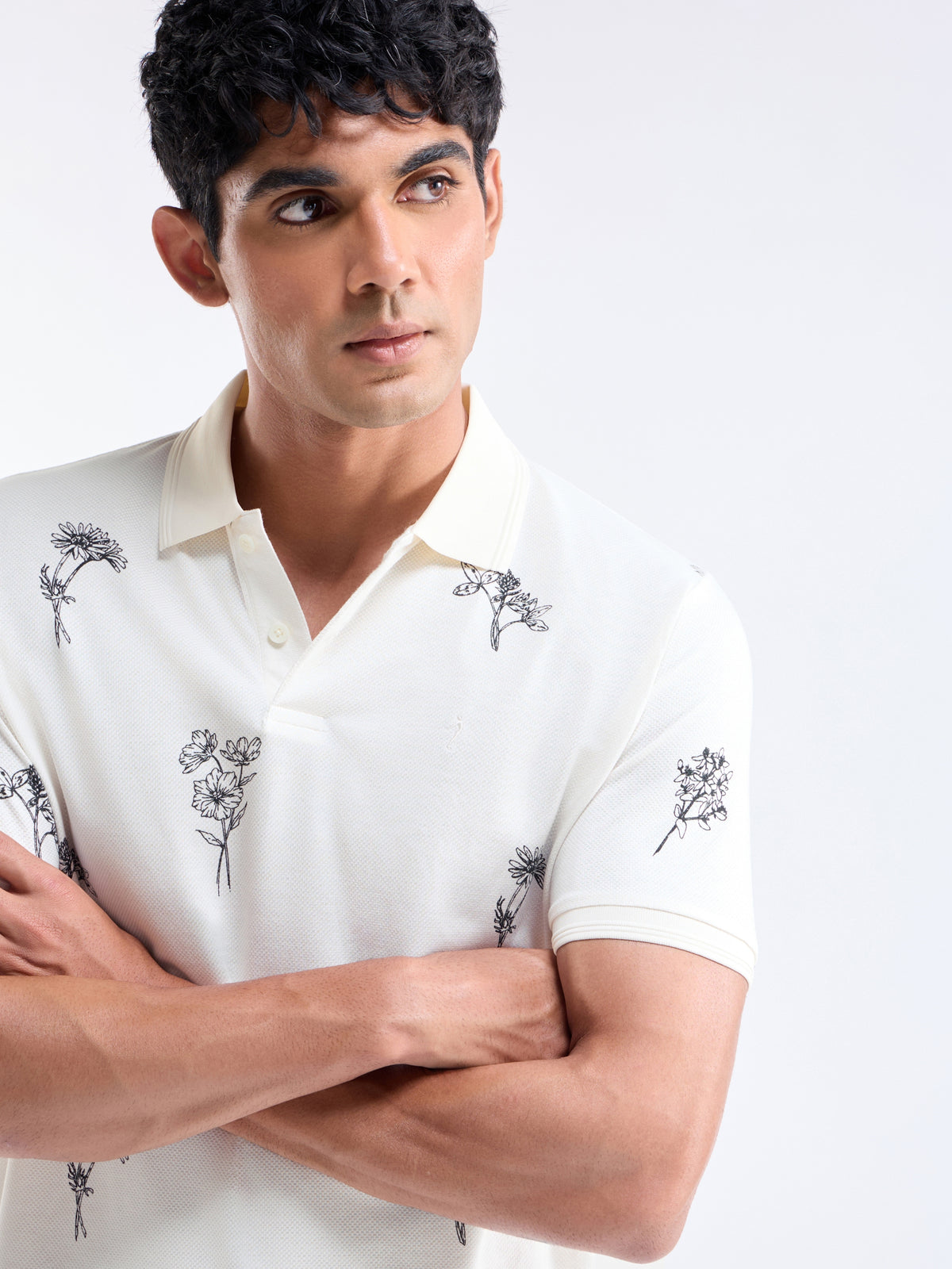 Printed Polo Regular Fit T-shirt - Ecru t4option_0