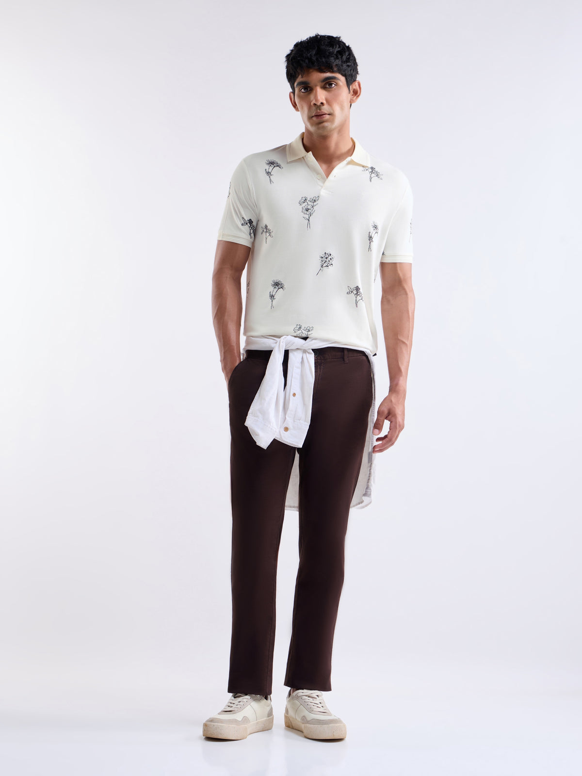 Printed Polo Regular Fit T-shirt - Ecru t4option_0