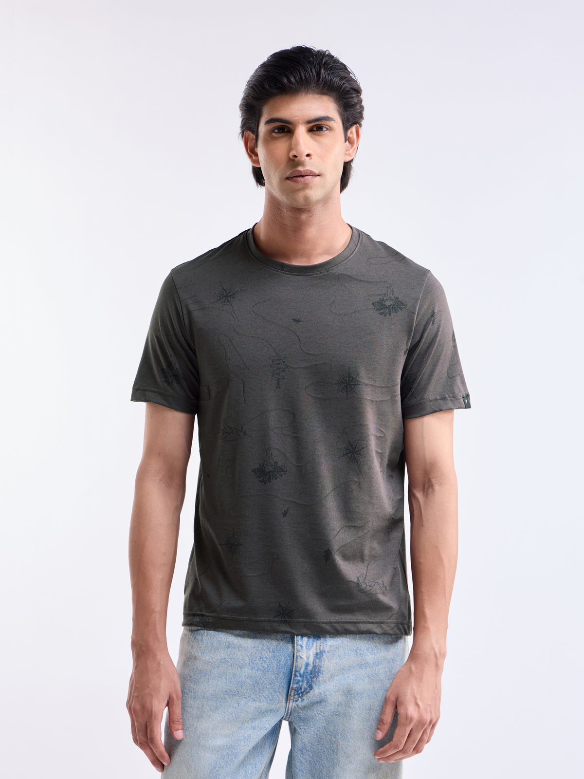 Printed Crew Neck Regular Fit T-shirt - Grey t4option_0