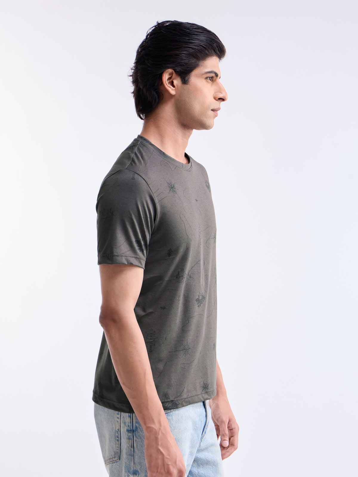 Printed Crew Neck Regular Fit T-shirt - Grey t4option_0