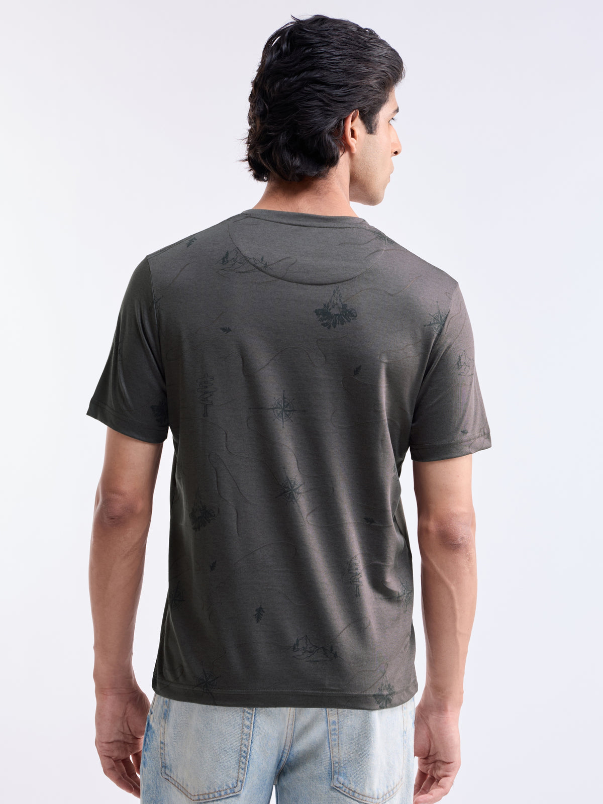 Printed Crew Neck Regular Fit T-shirt - Grey t4option_0