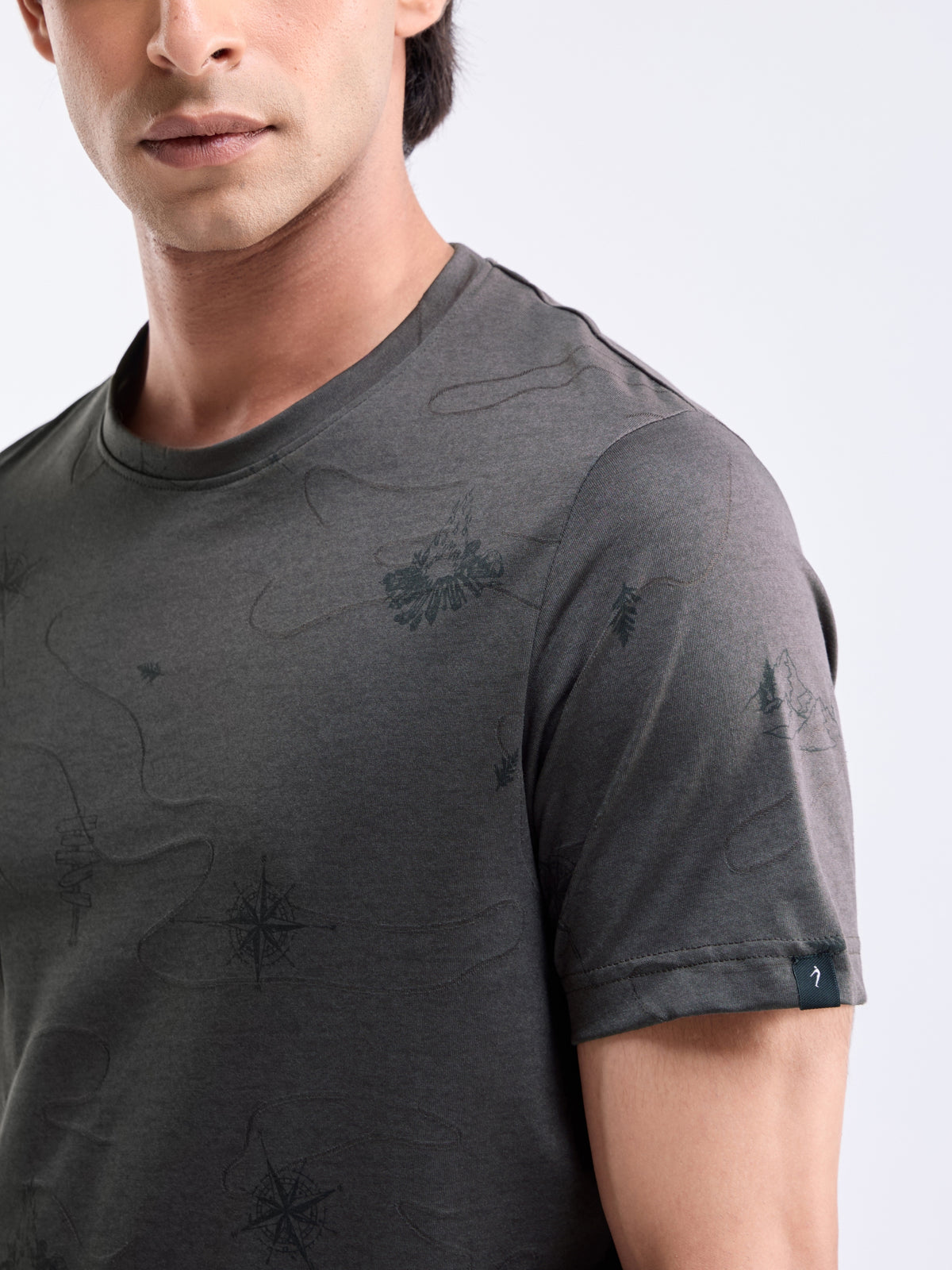 Printed Crew Neck Regular Fit T-shirt - Grey t4option_0