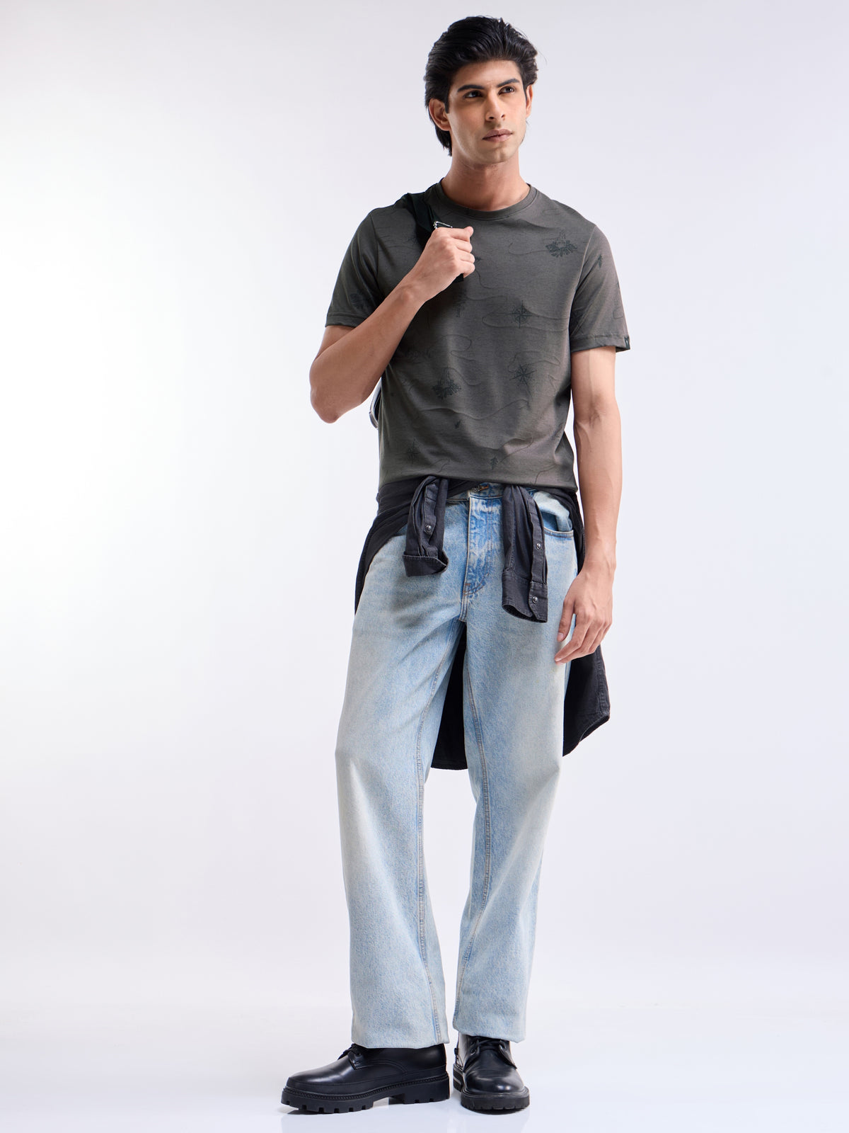 Printed Crew Neck Regular Fit T-shirt - Grey t4option_0