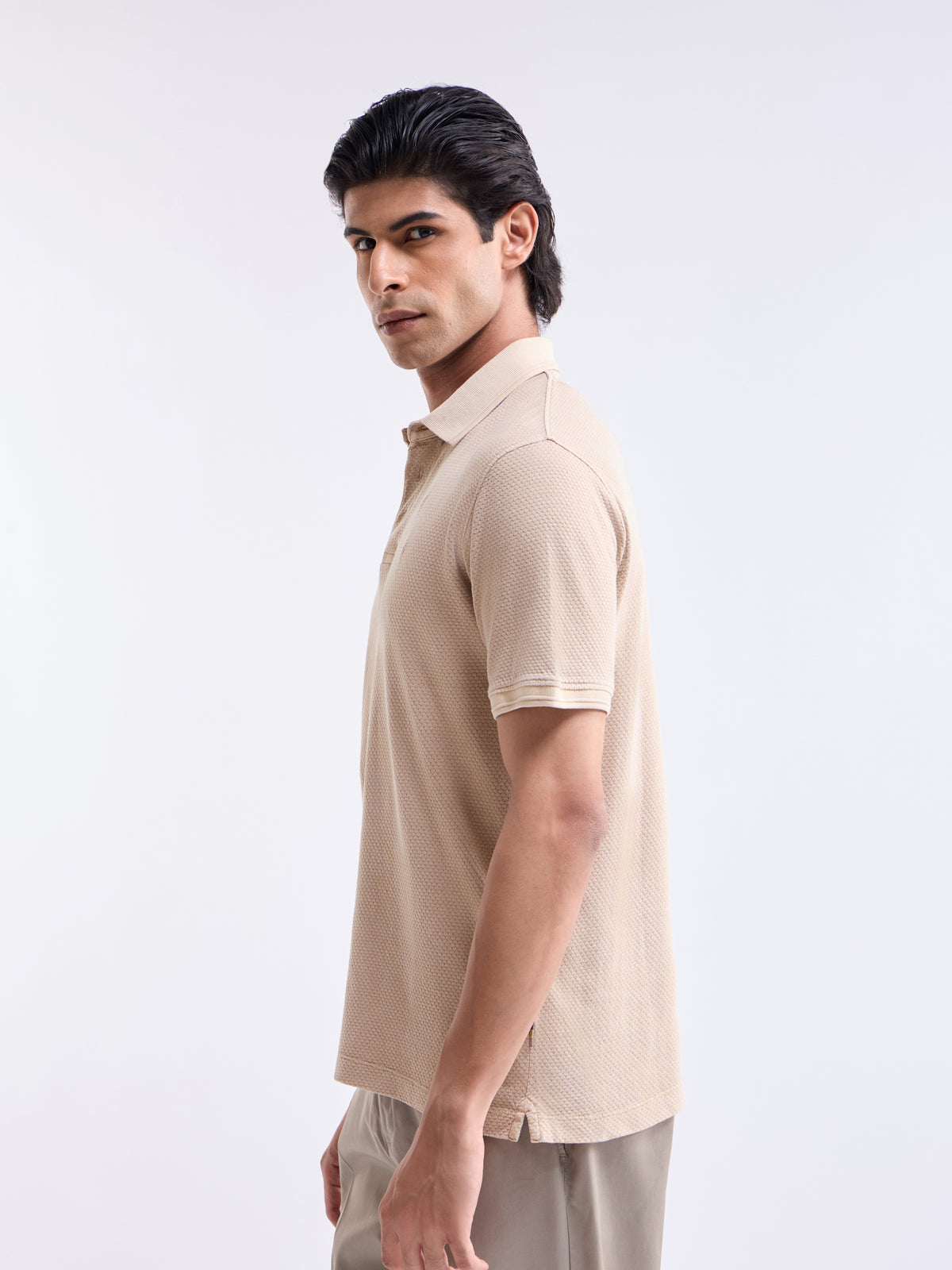 Solid Polo Regular Fit T-shirt - Beige t4option_0