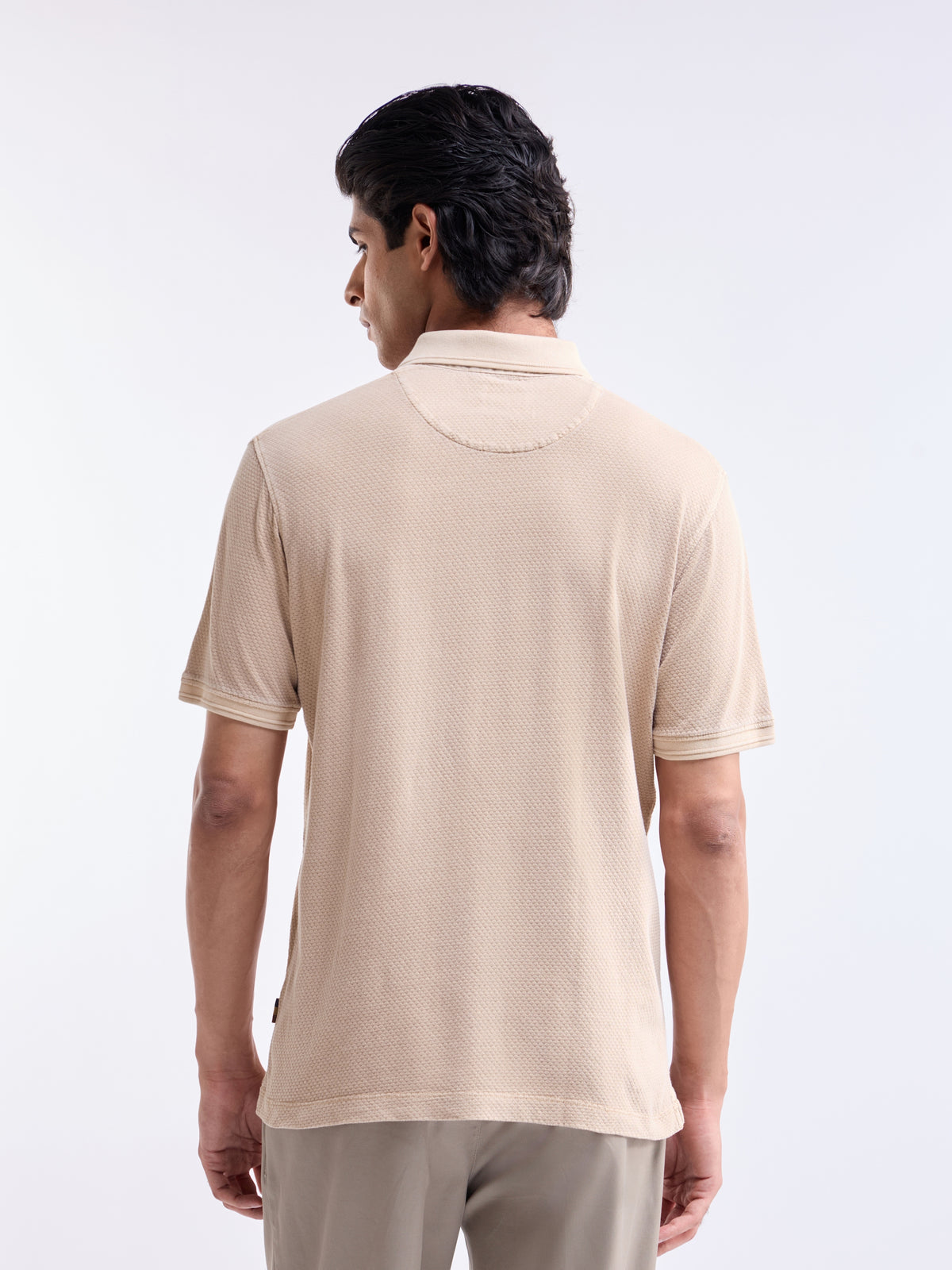 Solid Polo Regular Fit T-shirt - Beige t4option_0