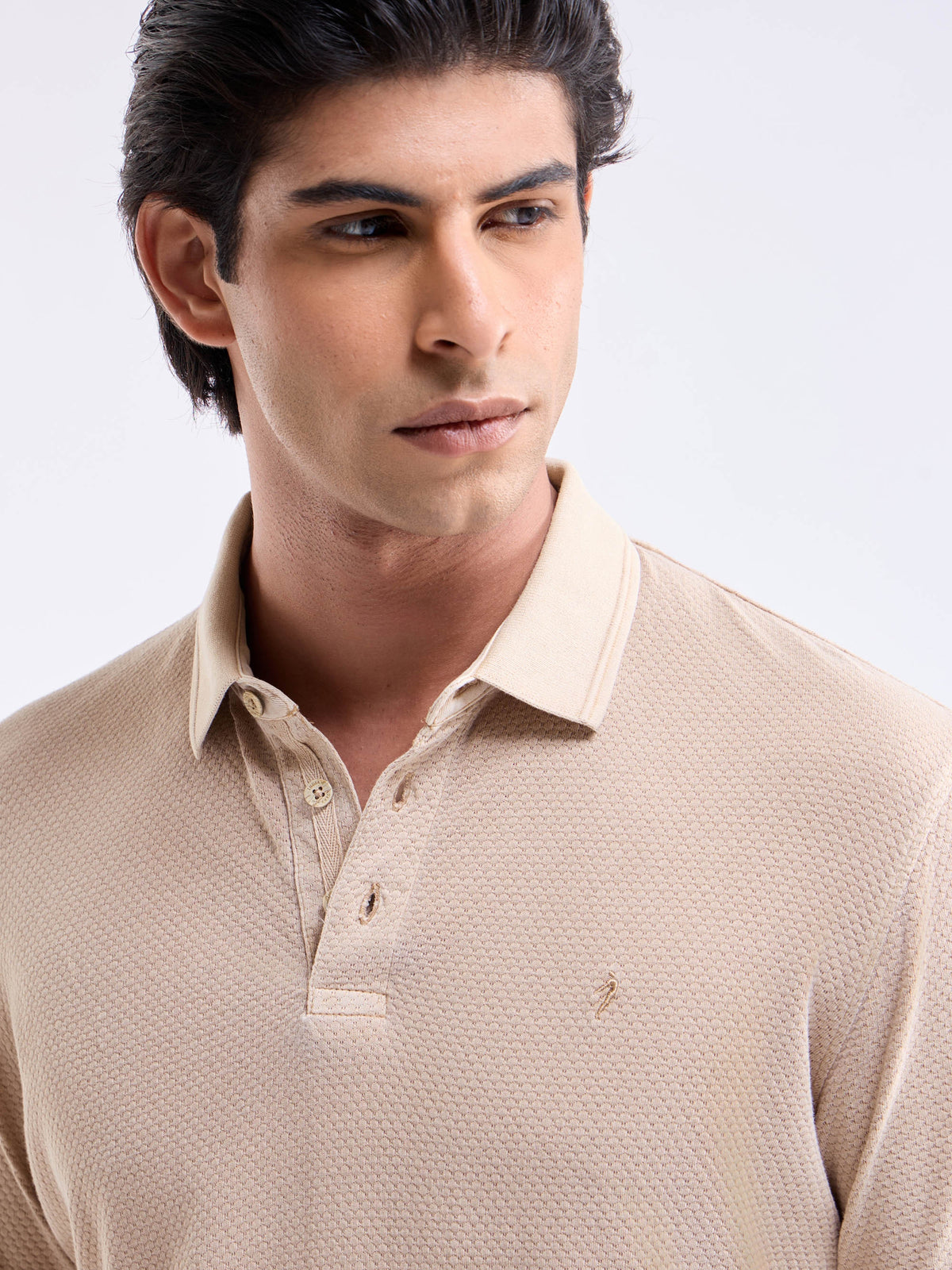 Solid Polo Regular Fit T-shirt - Beige t4option_0