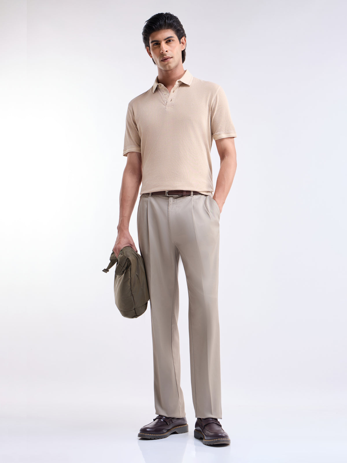 Solid Polo Regular Fit T-shirt - Beige t4option_0