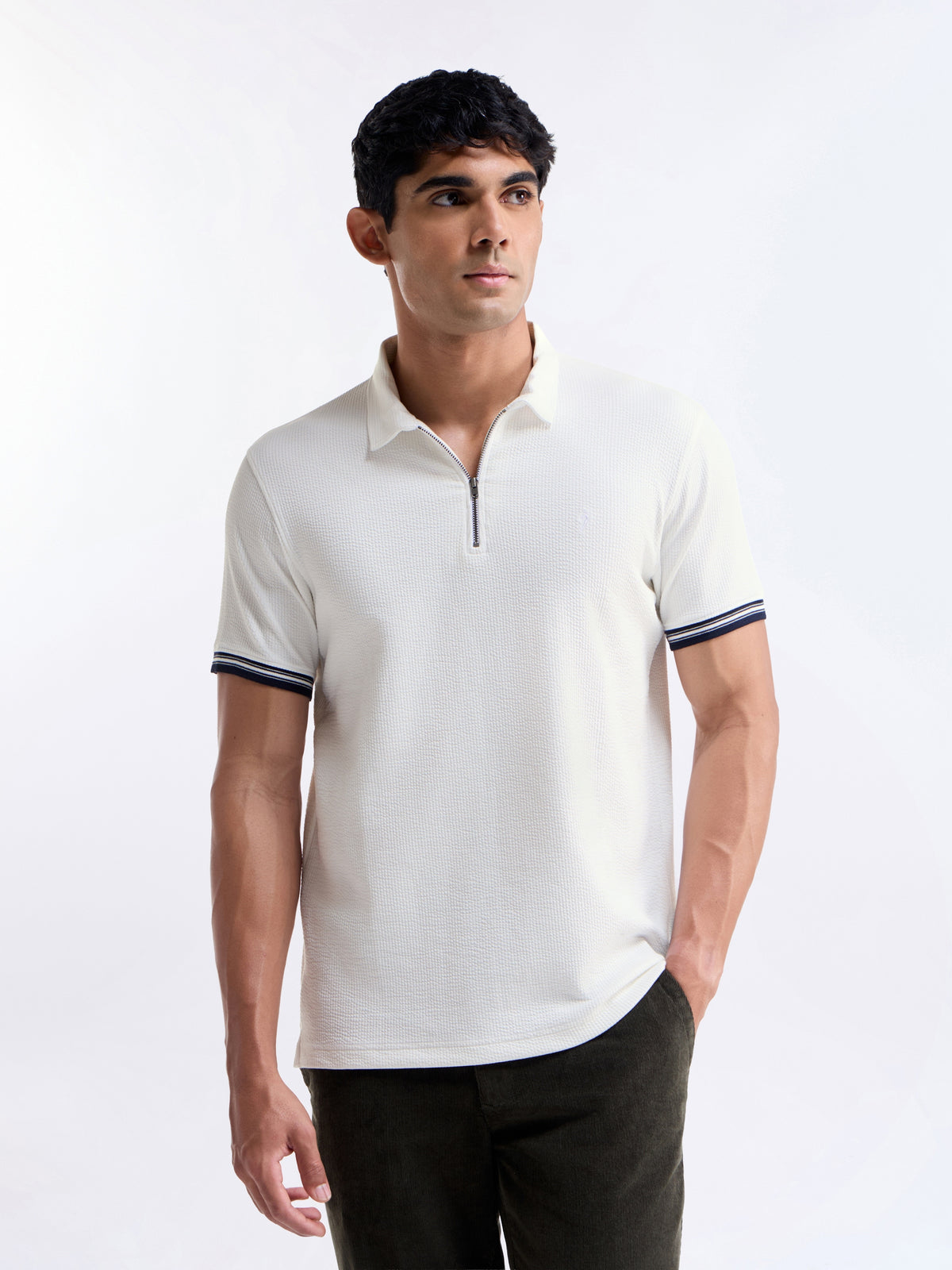Solid Polo Regular Fit T-shirt - White t4option_0