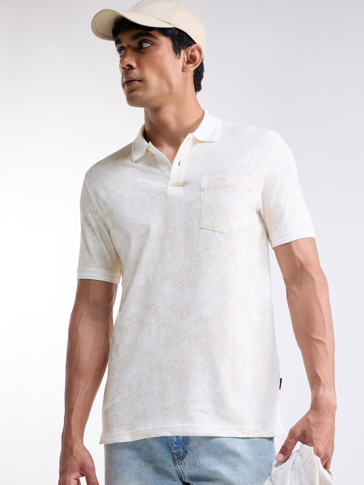 Printed Polo Regular Fit T-shirt - Off White t4option_0