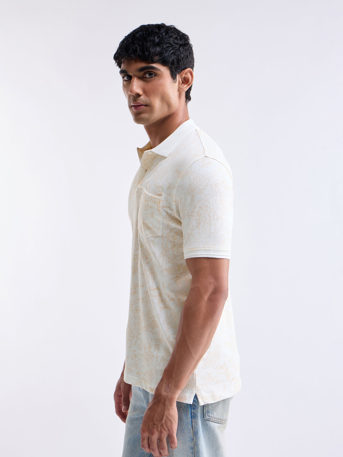 Printed Polo Regular Fit T-shirt - Off White t4option_0