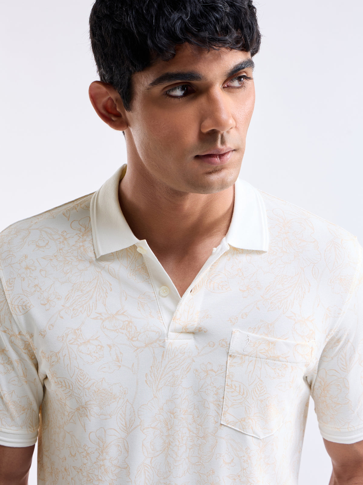 Printed Polo Regular Fit T-shirt - Off White t4option_0