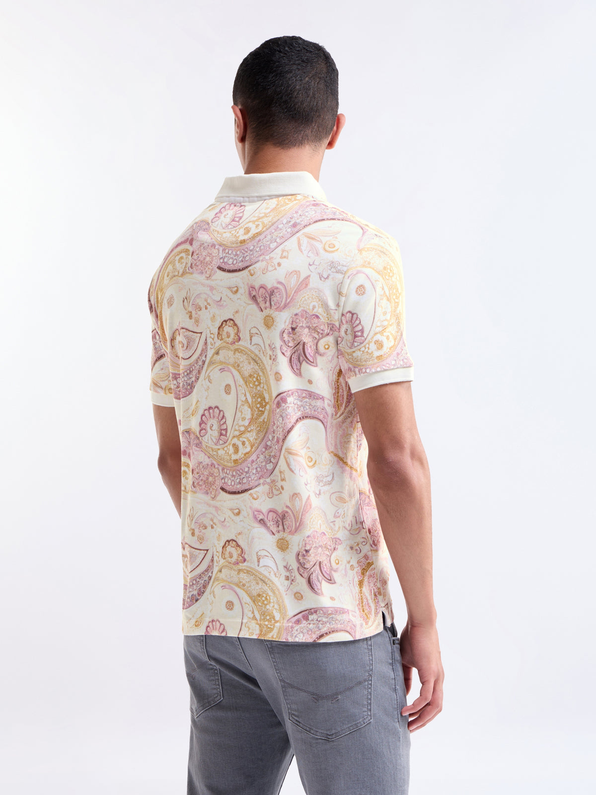 Printed Polo Regular Fit T-shirt - Lt Cream t4option_0