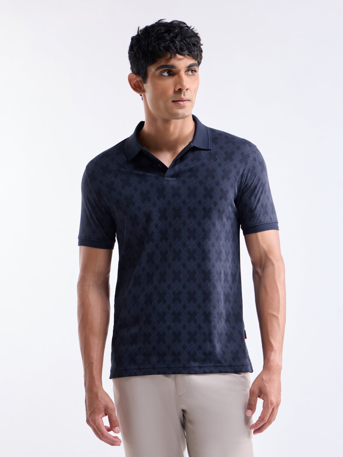 Printed Polo Regular Fit T-shirt - Mid Navy t4option_0