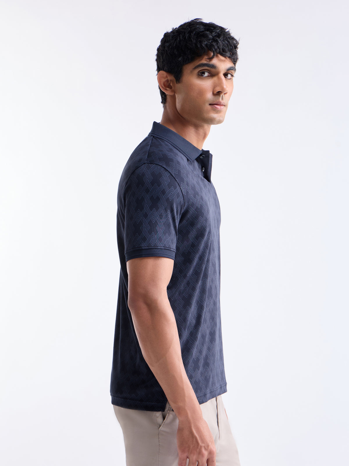 Printed Polo Regular Fit T-shirt - Mid Navy t4option_0