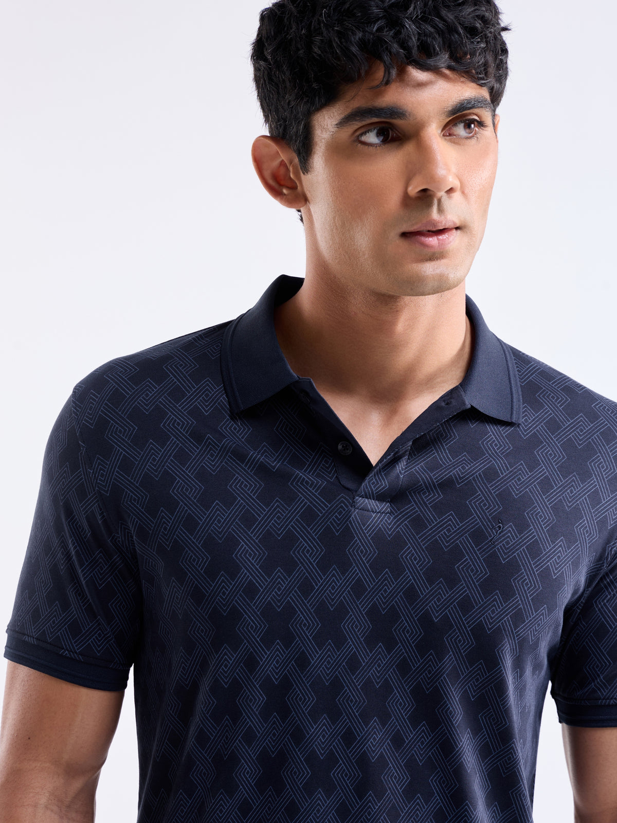 Printed Polo Regular Fit T-shirt - Mid Navy t4option_0