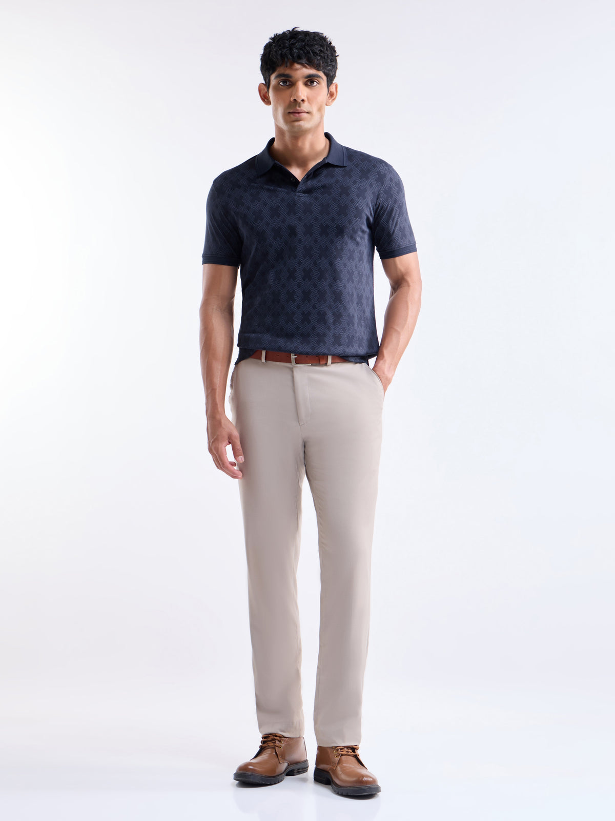 Printed Polo Regular Fit T-shirt - Mid Navy t4option_0