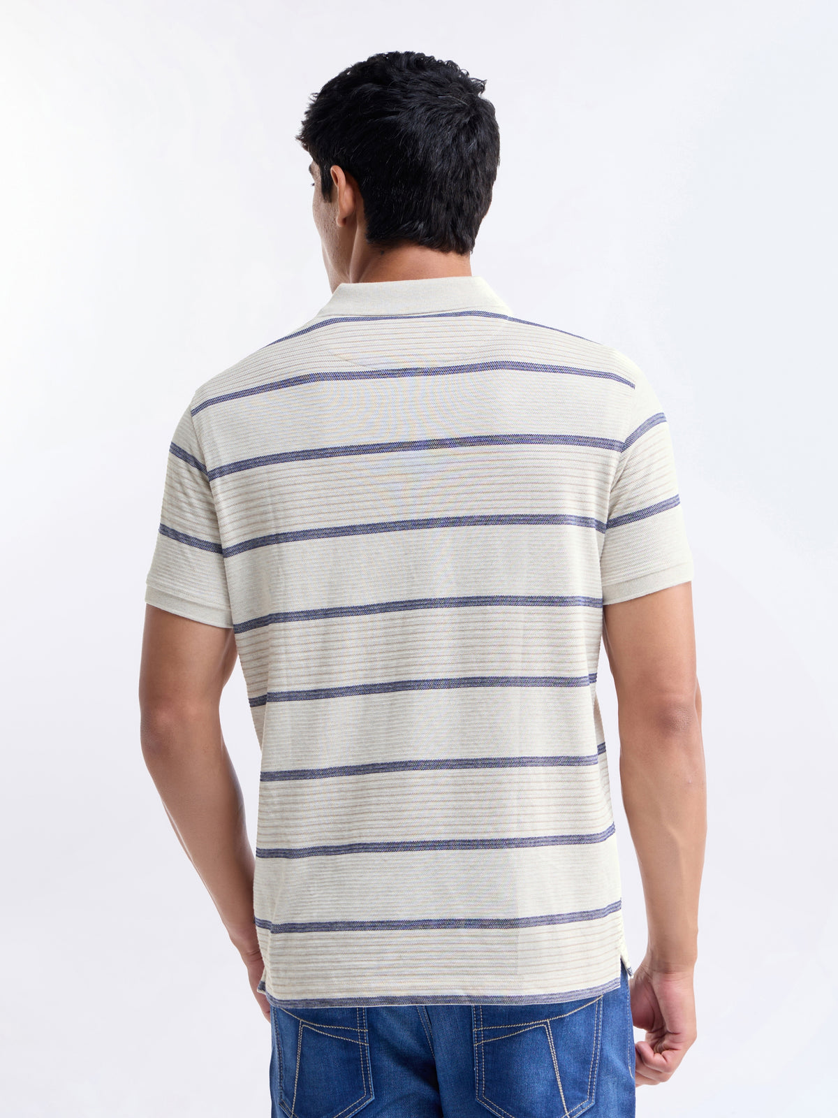 Striped Polo Regular Fit T-shirt - Ecru Mel t4option_0