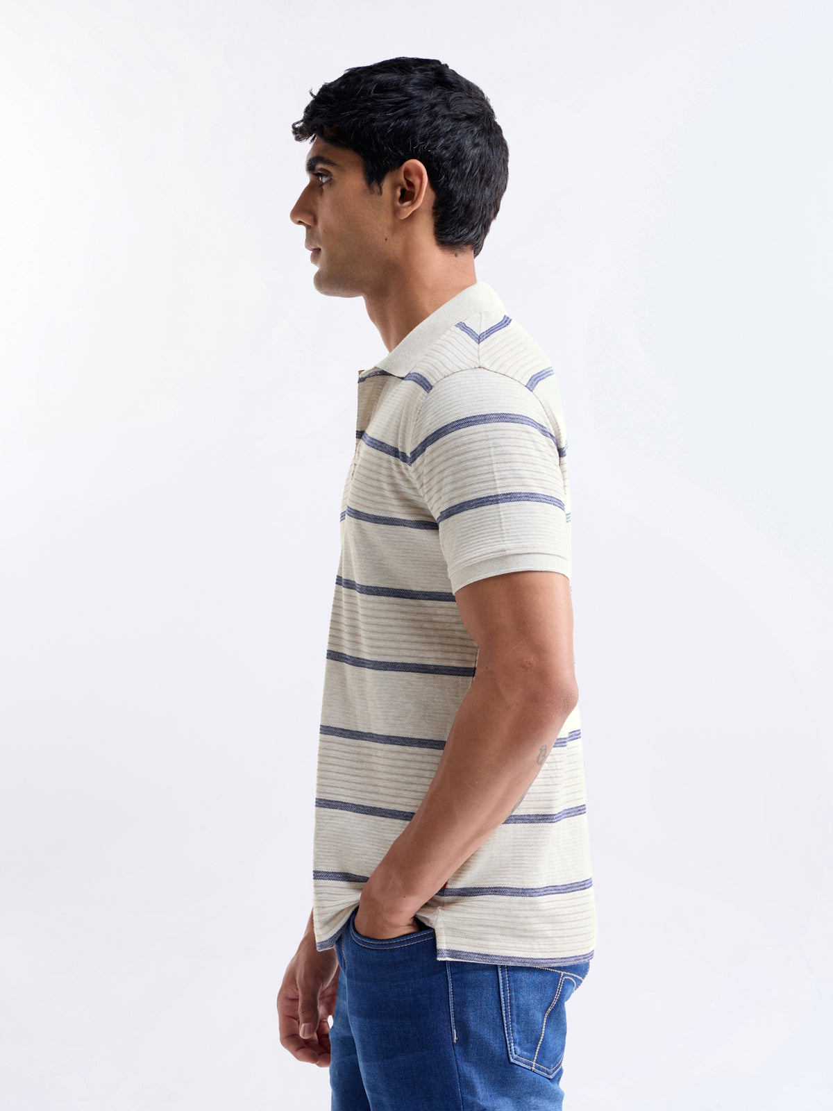 Striped Polo Regular Fit T-shirt - Ecru Mel t4option_0