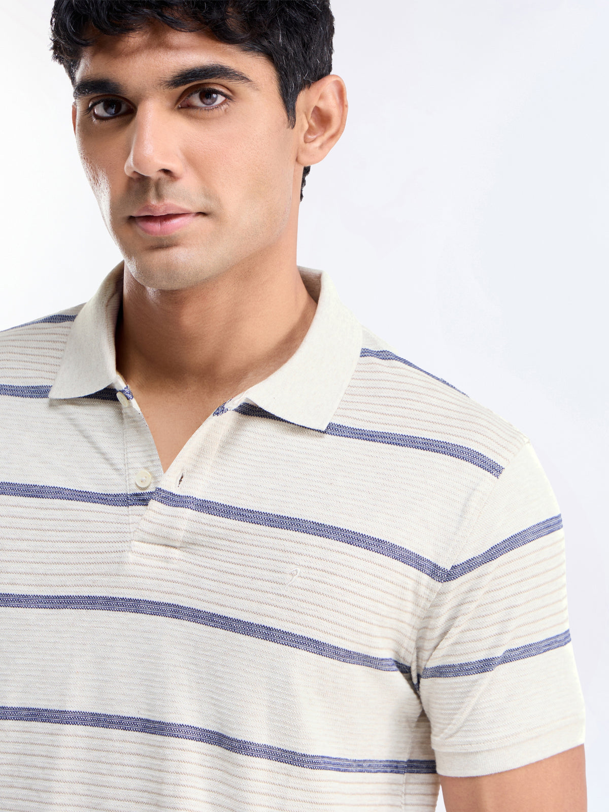 Striped Polo Regular Fit T-shirt - Ecru Mel t4option_0