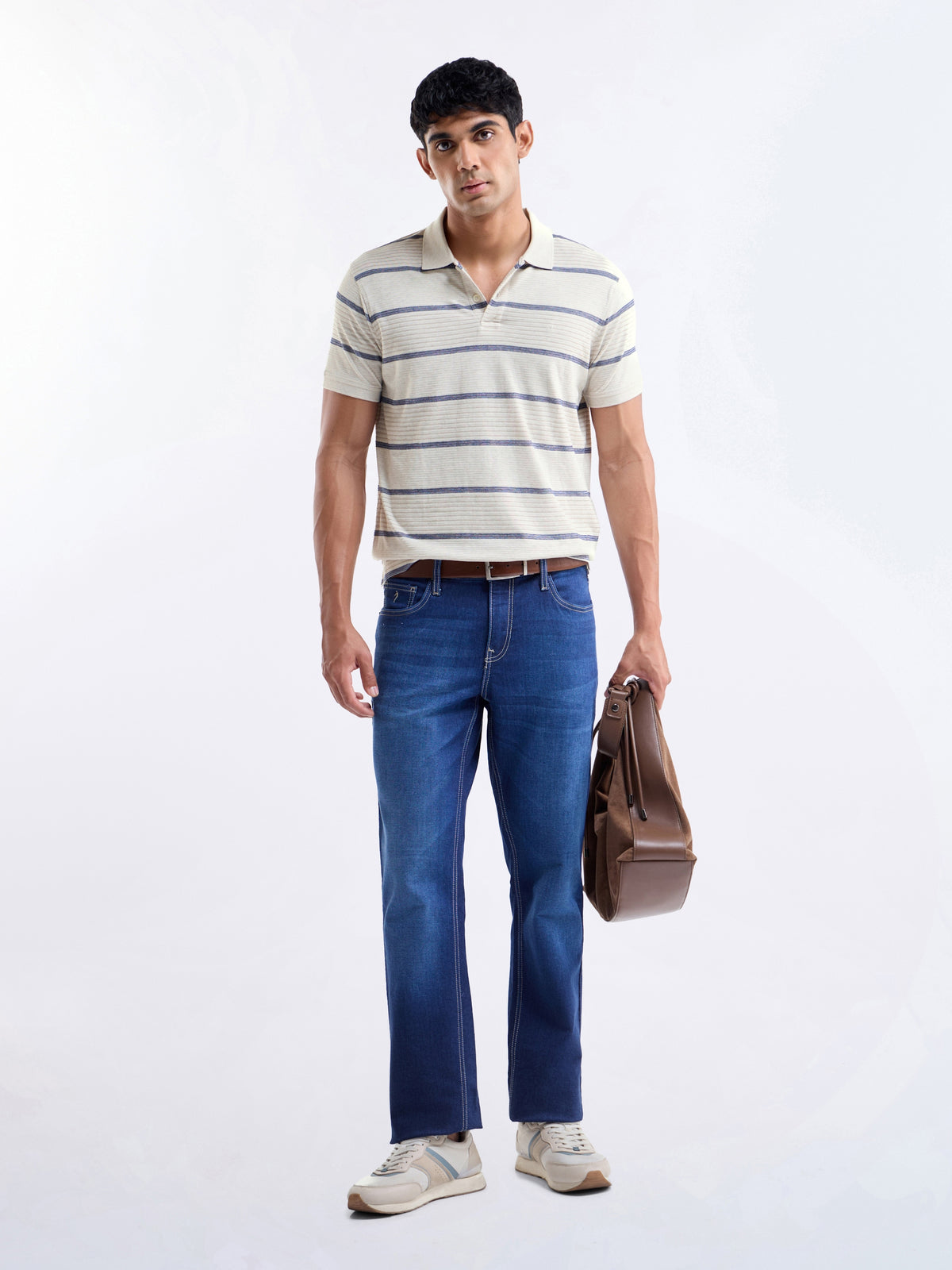 Striped Polo Regular Fit T-shirt - Ecru Mel t4option_0