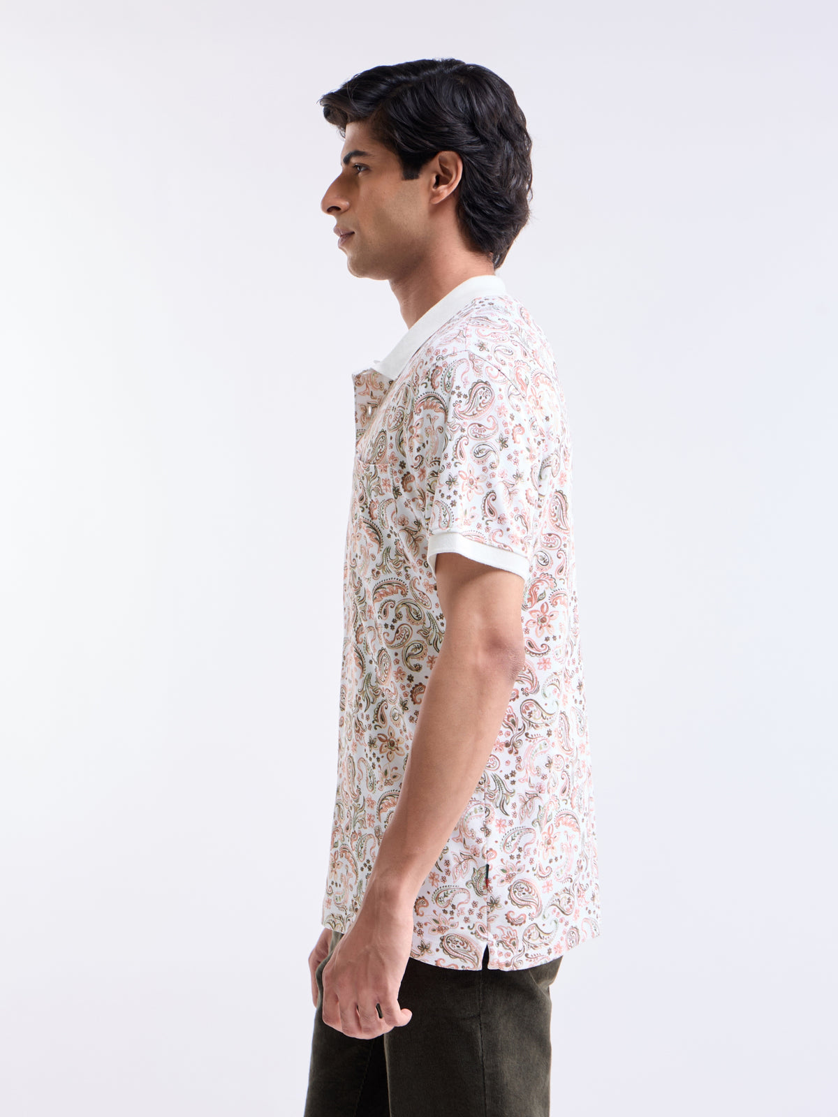 Printed Polo Regular Fit T-shirt - Off White t4option_0