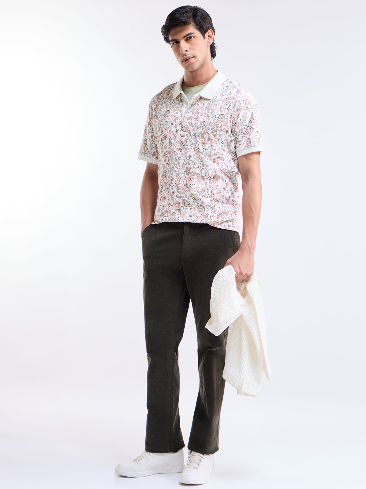 Printed Polo Regular Fit T-shirt - Off White t4option_0