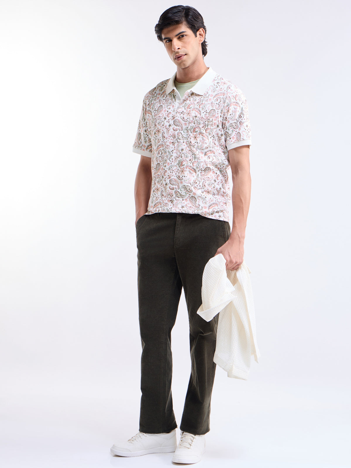 Printed Polo Regular Fit T-shirt - Off White t4option_0