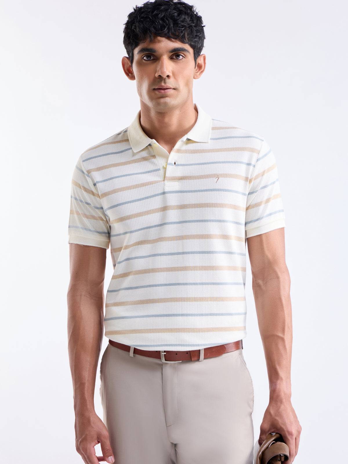 Striped Polo Regular Fit T-shirt - Off White t4option_0