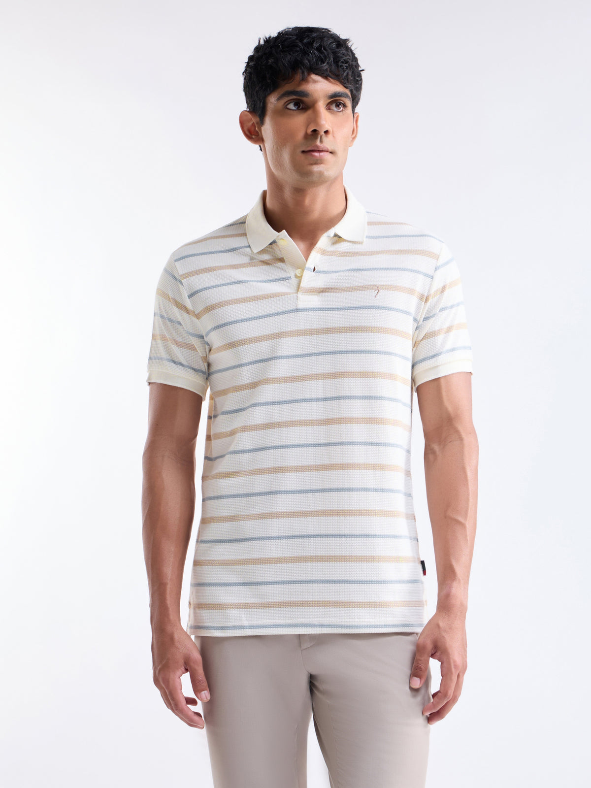 Striped Polo Regular Fit T-shirt - Off White t4option_0