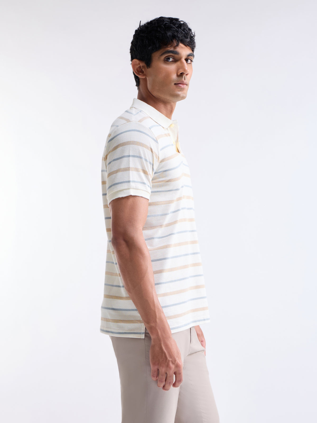 Striped Polo Regular Fit T-shirt - Off White t4option_0
