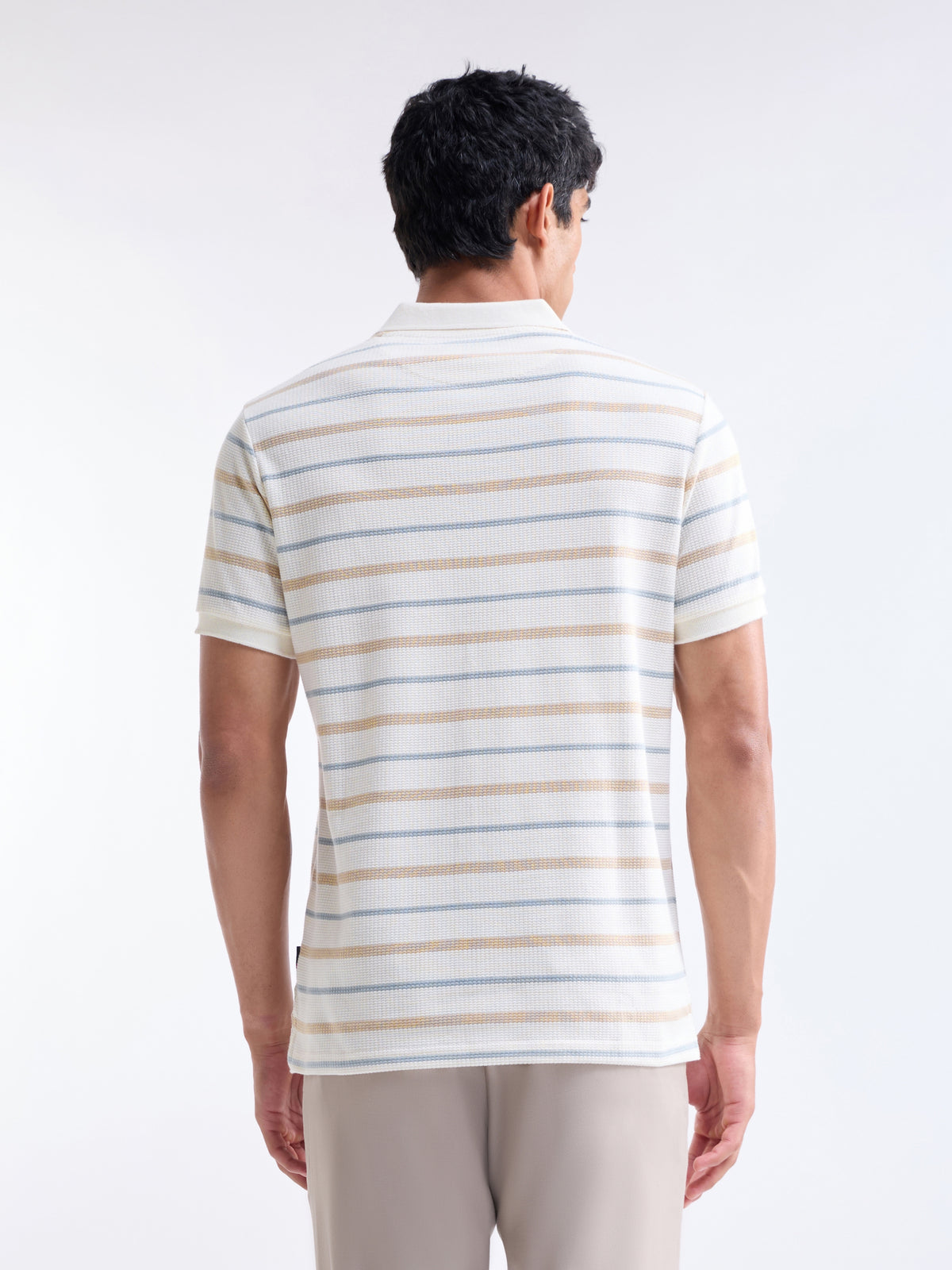 Striped Polo Regular Fit T-shirt - Off White t4option_0
