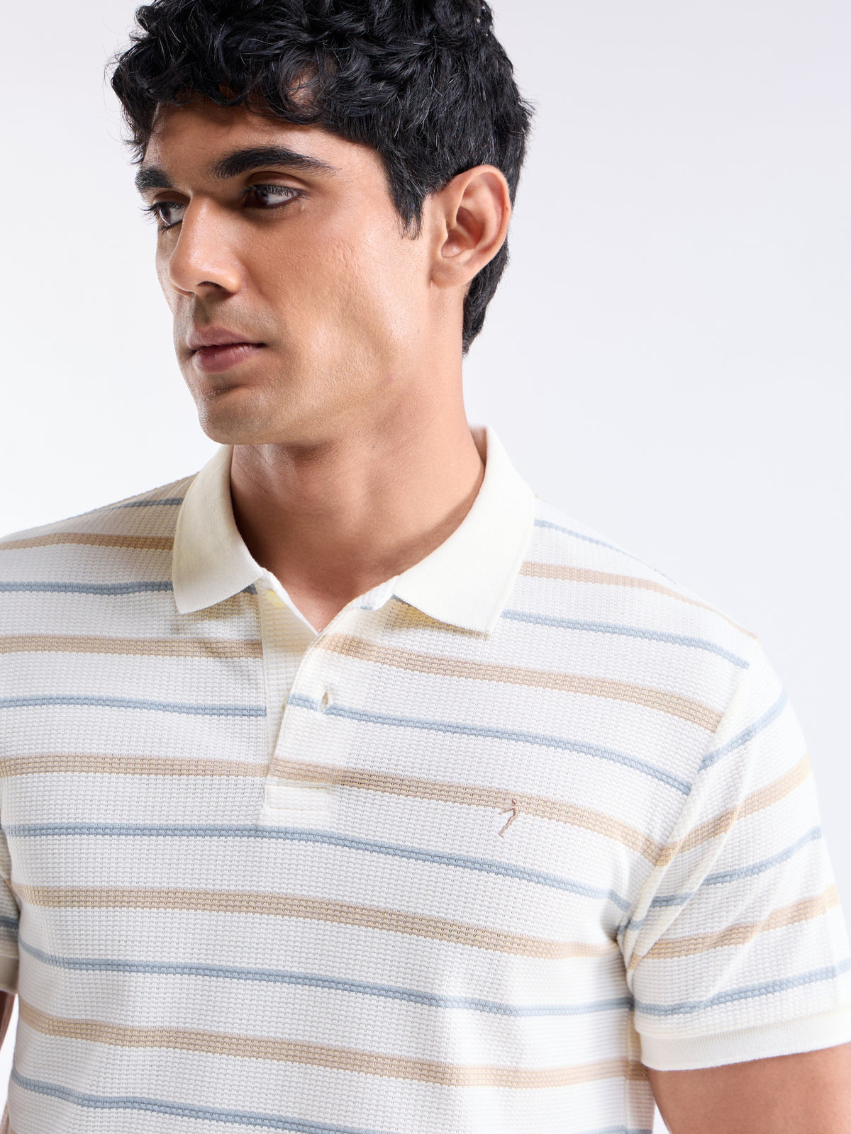 Striped Polo Regular Fit T-shirt - Off White t4option_0