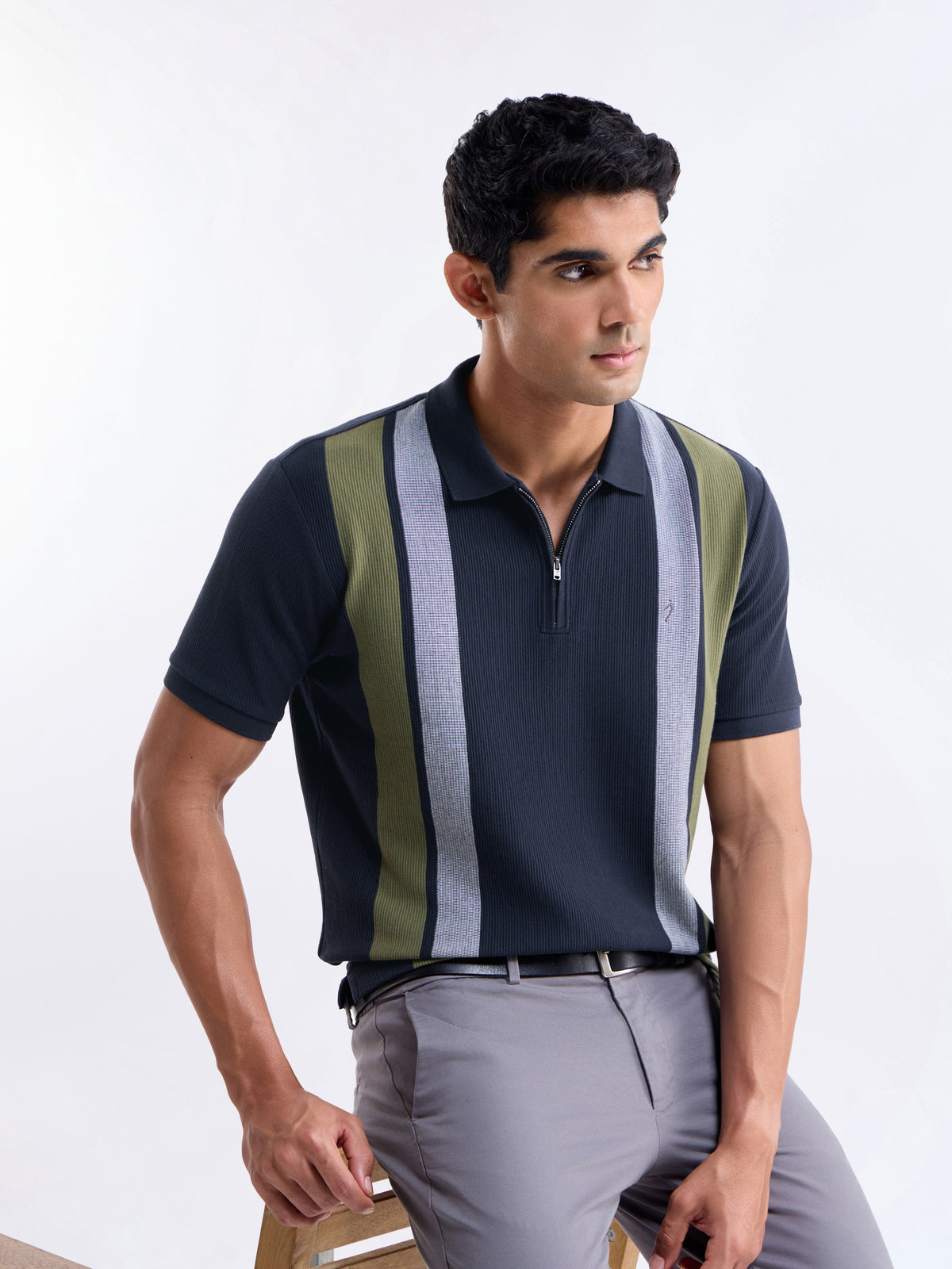 Striped Polo Regular Fit T-shirt - Navy t4option_0