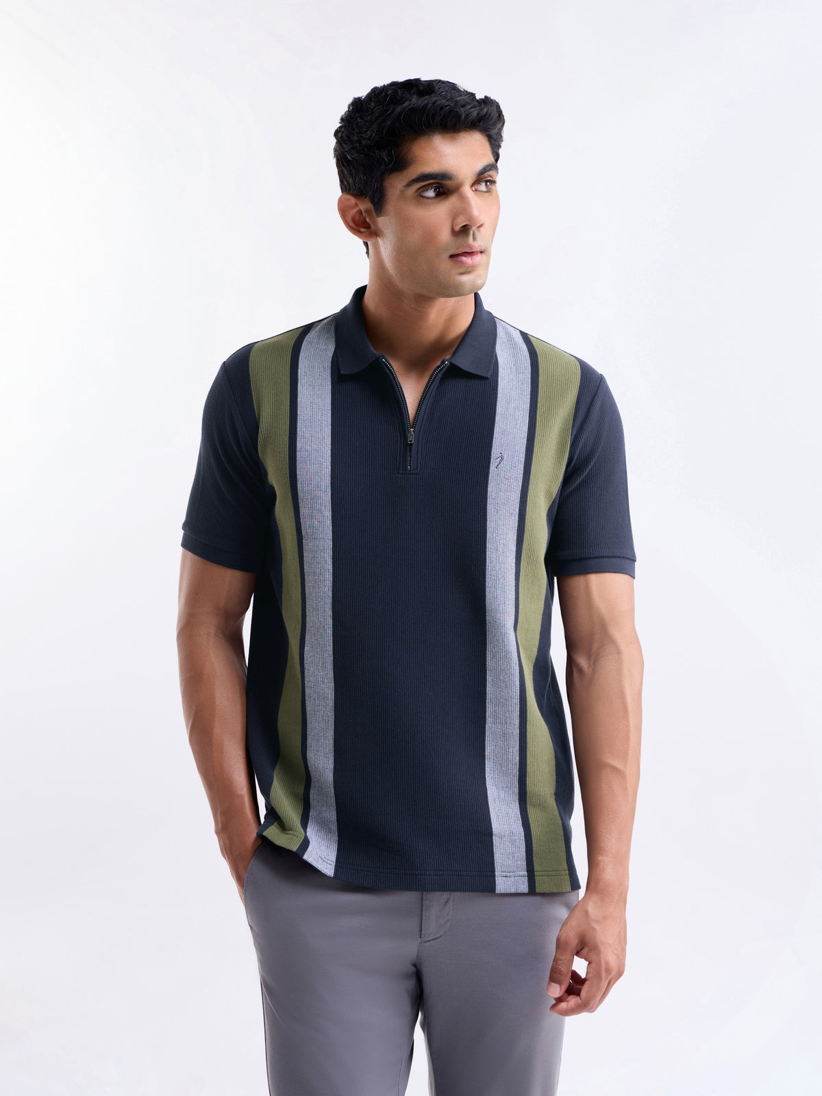 Striped Polo Regular Fit T-shirt - Navy t4option_0