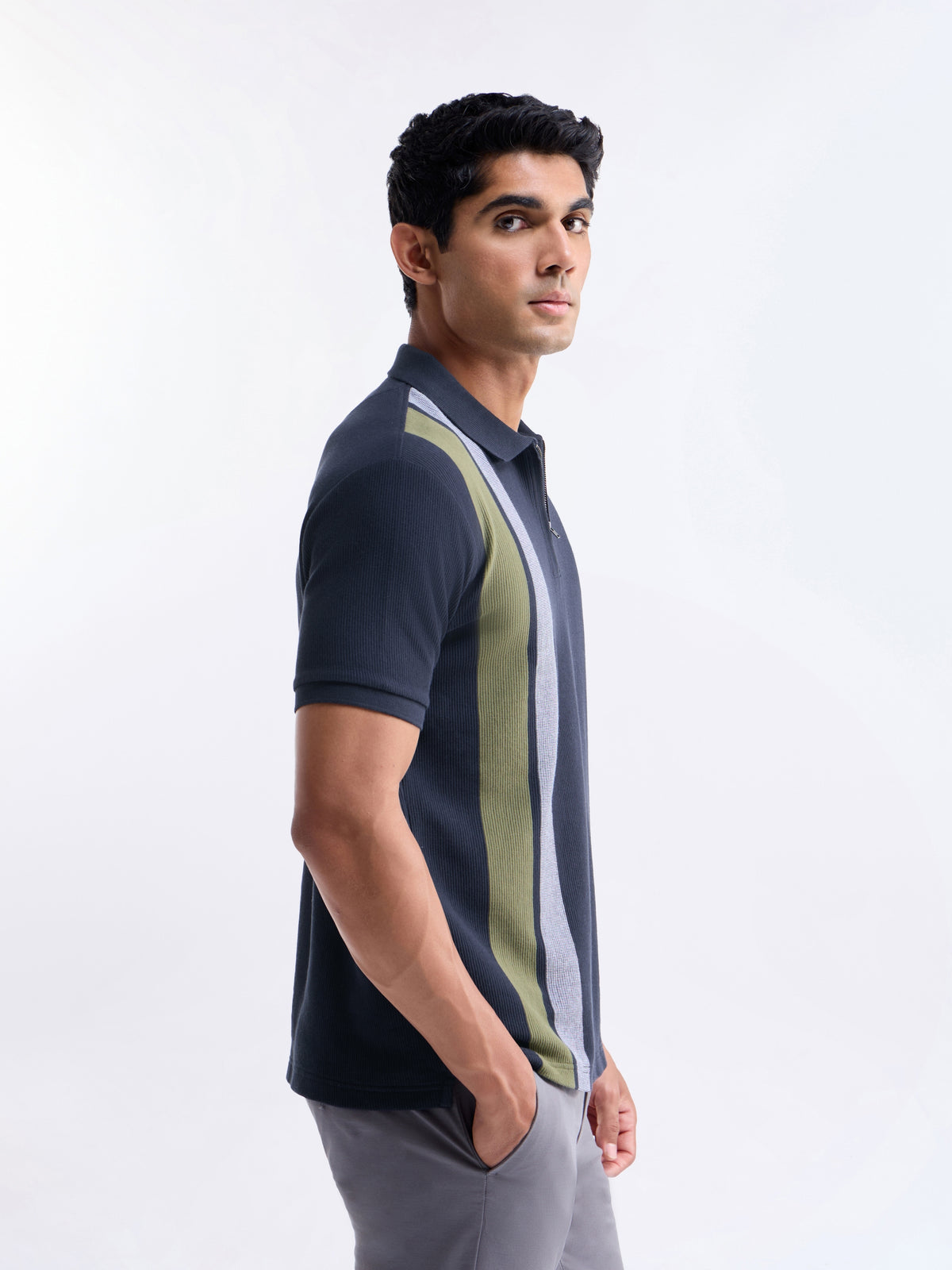Striped Polo Regular Fit T-shirt - Navy t4option_0