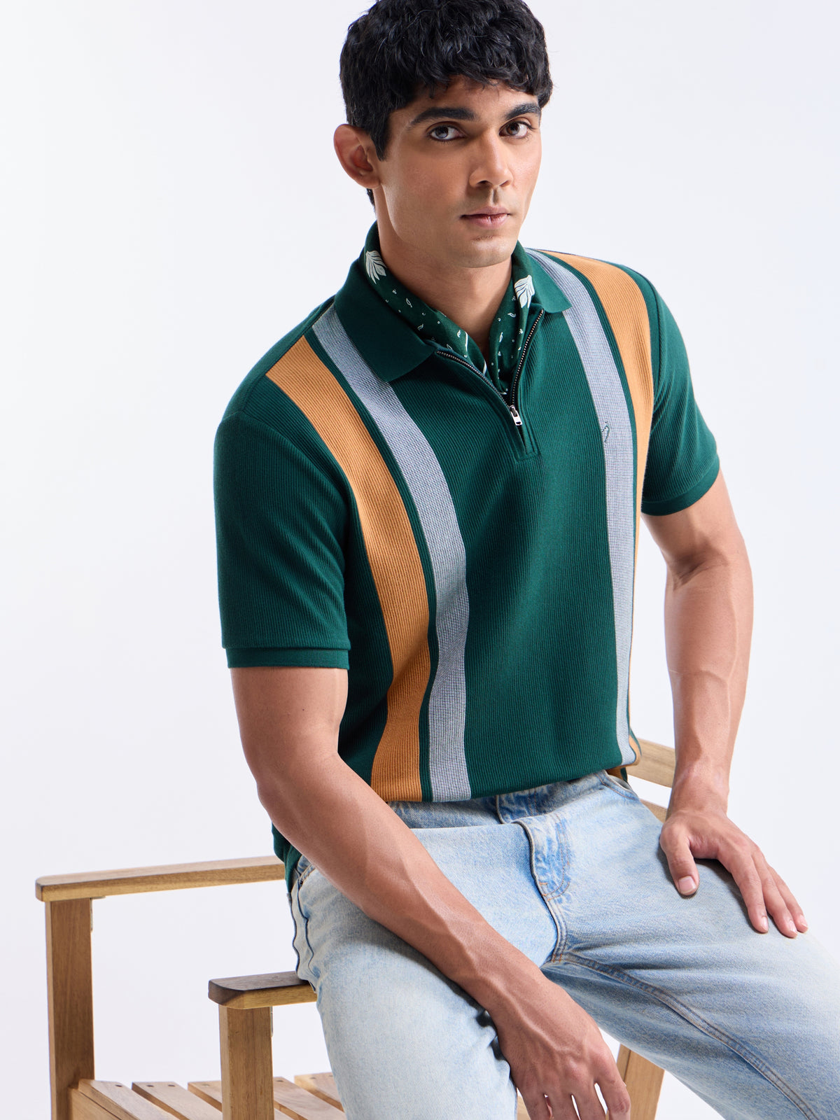 Striped Polo Regular Fit T-shirt - Pine t4option_1