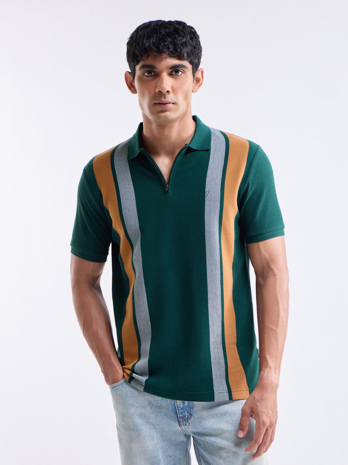 Striped Polo Regular Fit T-shirt - Pine t4option_1