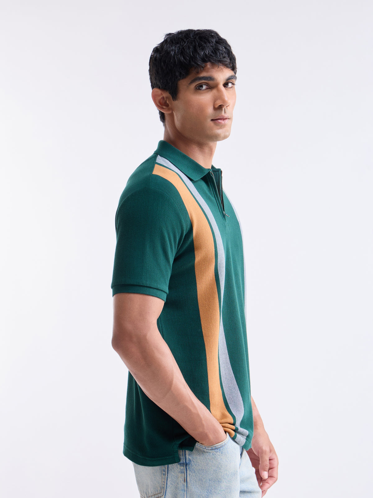 Striped Polo Regular Fit T-shirt - Pine t4option_1