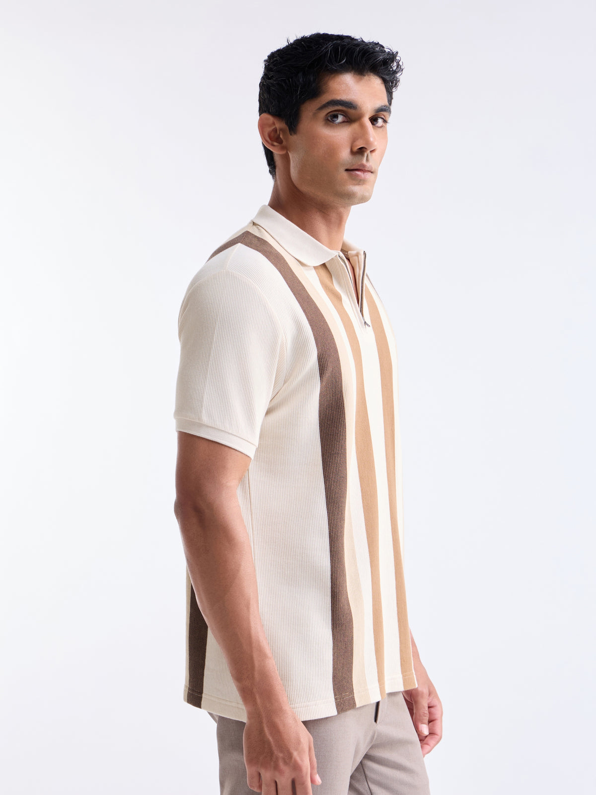 Striped Polo Regular Fit T-shirt - Ecru t4option_0