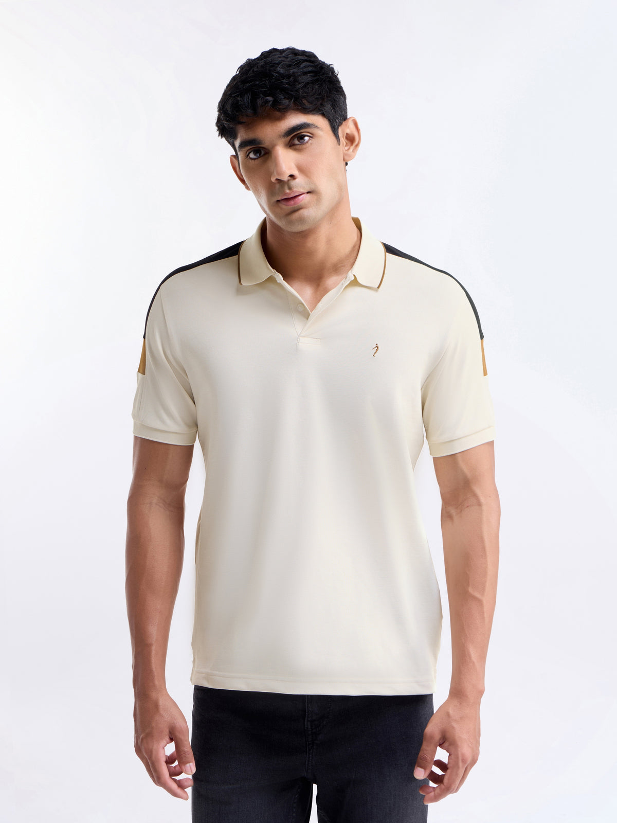 Colour Block Polo Regular Fit T-shirt - Lt Cream t4option_0
