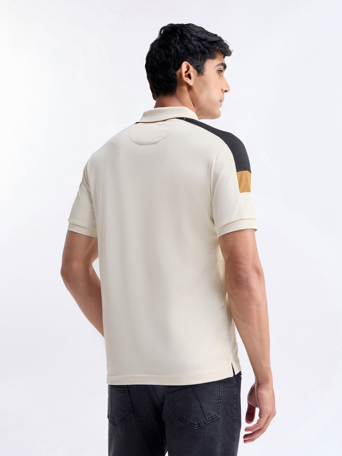 Colour Block Polo Regular Fit T-shirt - Lt Cream t4option_0