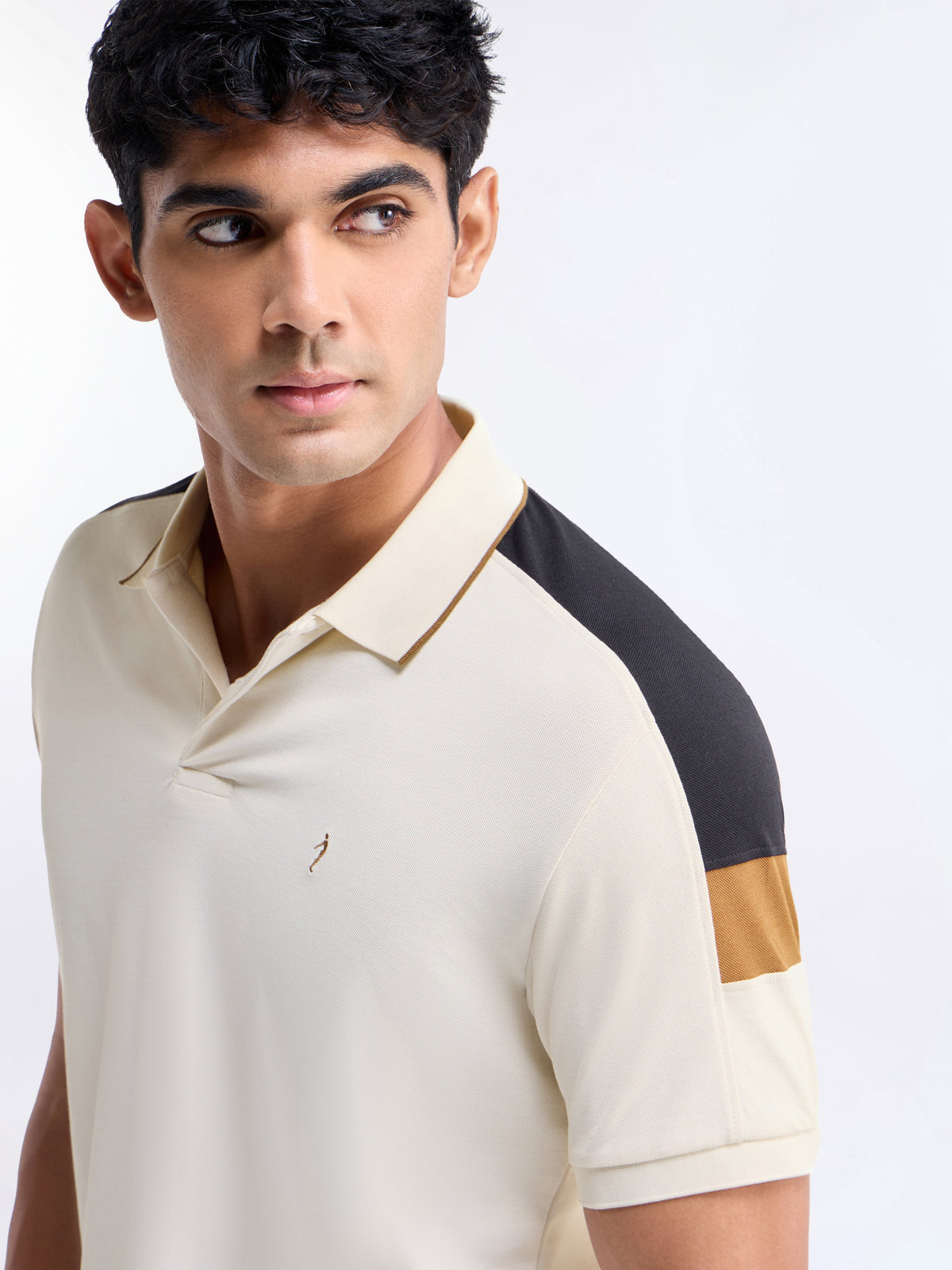 Colour Block Polo Regular Fit T-shirt - Lt Cream t4option_0
