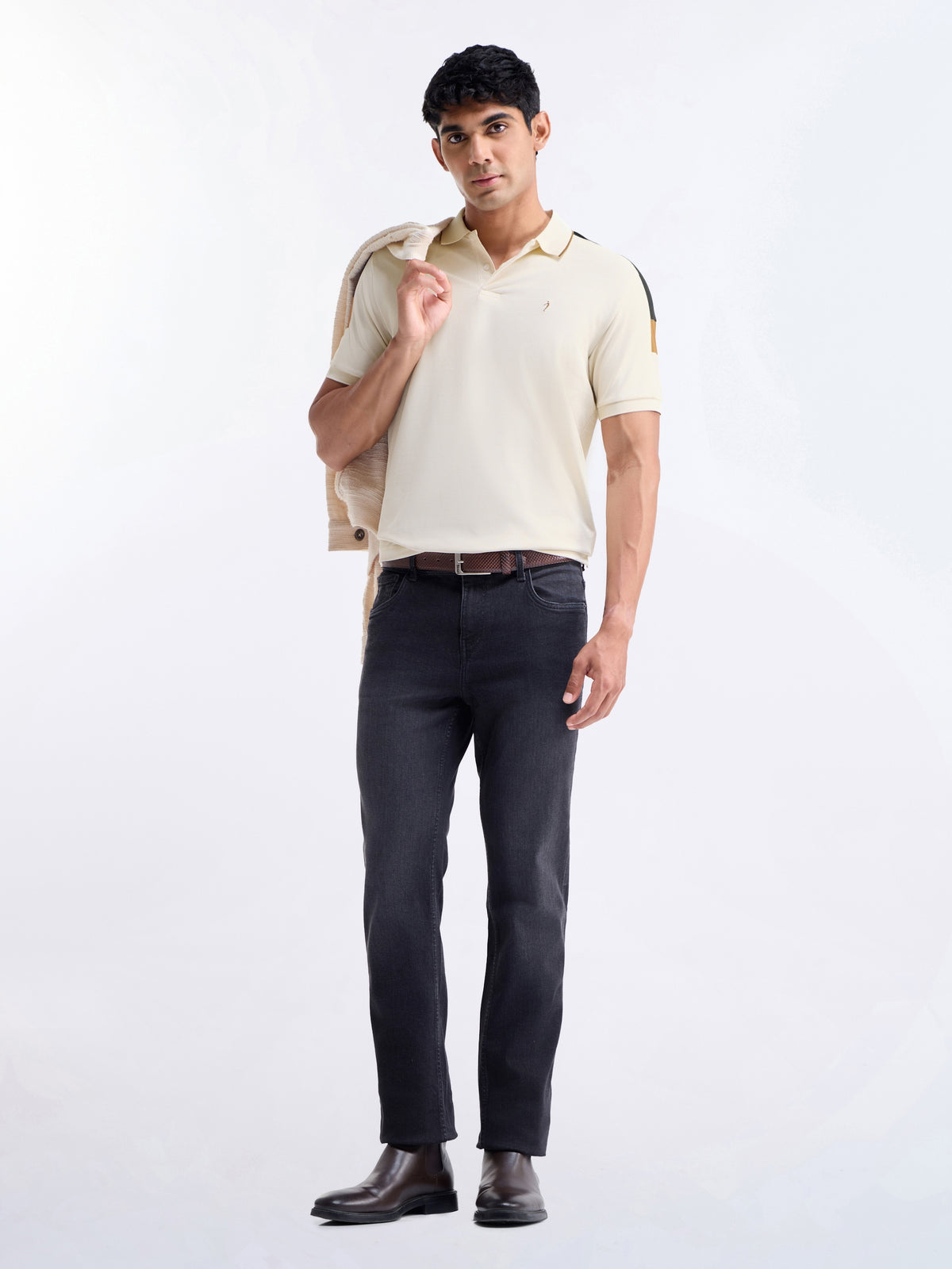 Colour Block Polo Regular Fit T-shirt - Lt Cream t4option_0