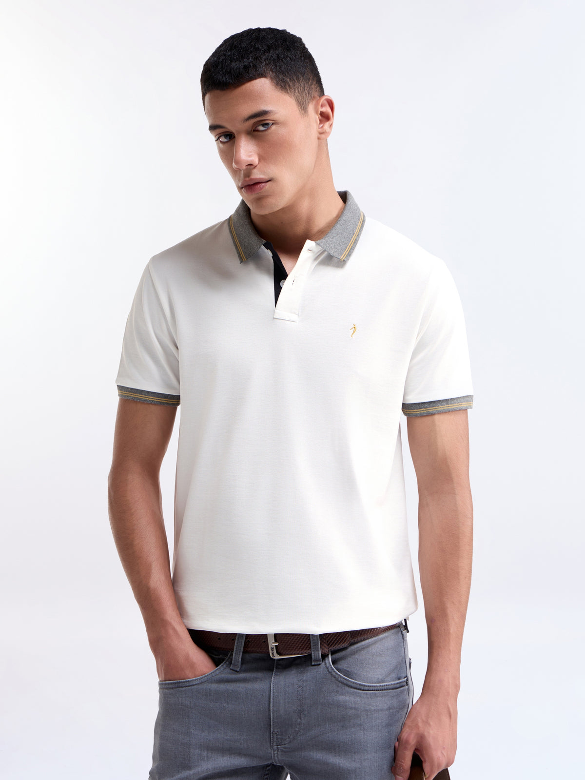 Solid Polo Regular Fit T-shirt - White t4option_0